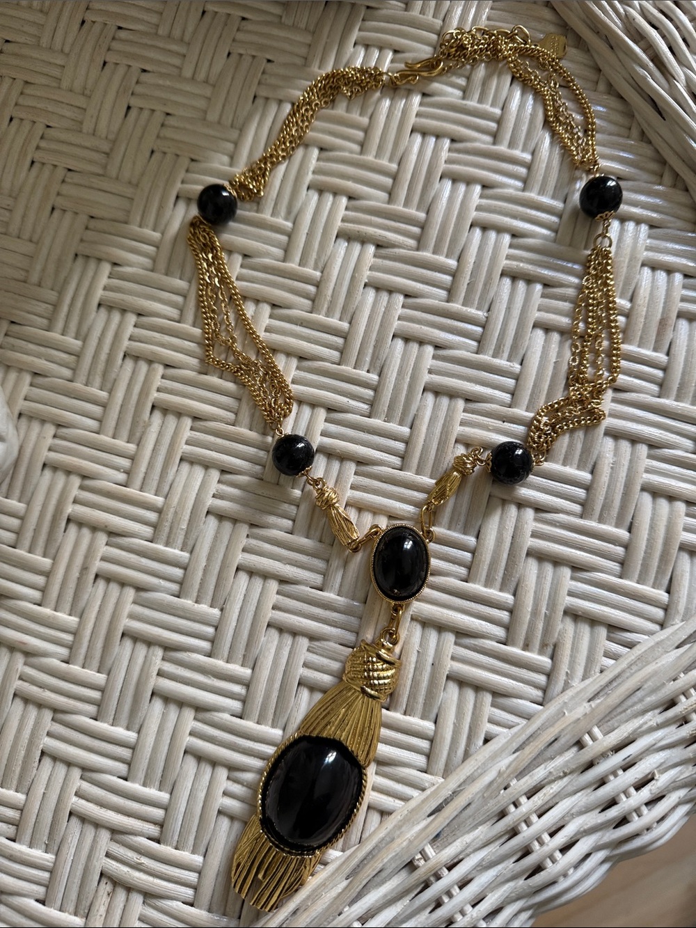 Trina Turk Gold-Tone Necklace with Black Stone Tassel